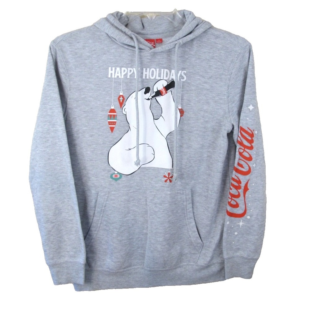 Coca Cola Happy Holidays Polar Bear Drawstring Christmas Hoodie Women's Small